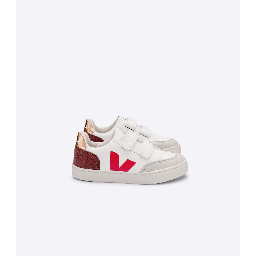 Kids\' Veja V-12 CHROMEFREE Sneakers White/Red | SG 885SGL